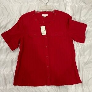 Christopher and Banks Short Sleeve Button Down Shirt Buttons Around the Neck.